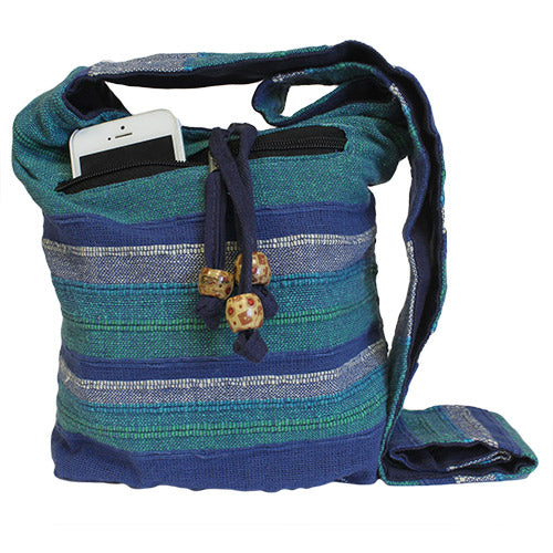kleine Ethno Schultertasche gewebt blau Material 100% Baumwolle  24cm x 20cm Hersteller AW