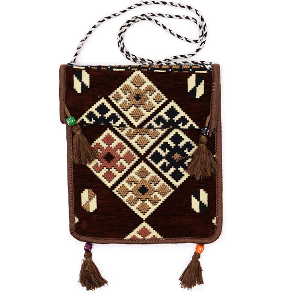Kelim Festival  Schultertasche Boho Hirtentasche gewebt braun  35cm x 30cm  Material 50% Baumwolle 50% Polyester Hersteller AW