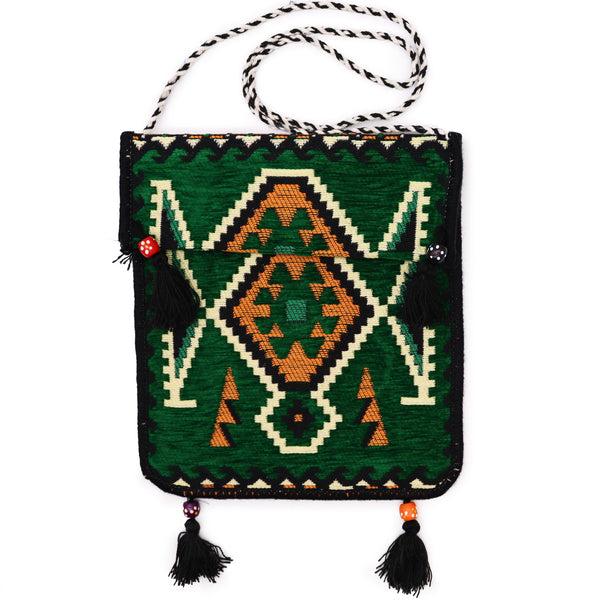 Kelim Festival  Schultertasche Boho Hirtentasche gewebt grün 35cm x 30cm  Material 50% Baumwolle 50% Polyester Hersteller AW