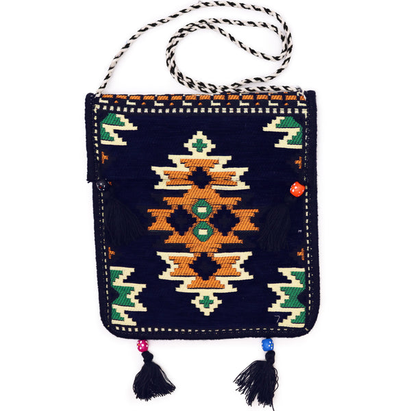 Kelim Festival  Tasche Boho Hirtentasche gewebt dunkelblau  35cm x 30cm  Material 50% Baumwolle 50% Polyester Hersteller AW