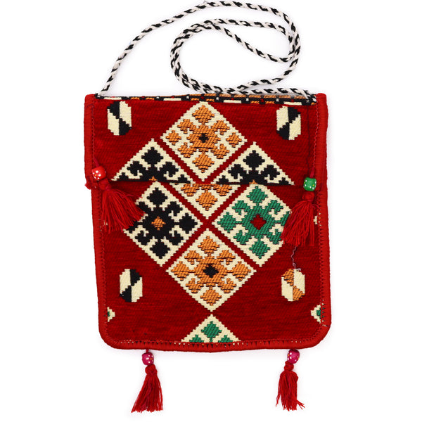 Kelim Schultertasche Festival Boho  Style gewebt rot  35cm x 30cm  Material 50% Baumwolle 50% Polyester Hersteller AW