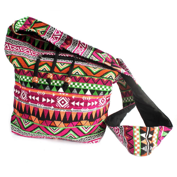große Jacquard Ethno Hippie  Schultertasche Indien Aztekenmuster  pink Material 100% Baumwolle  37cm x 32cm Hersteller AW