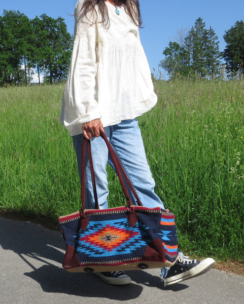Ethno Weekender Tasche GO WEST Mexiko Style  70% Polyacryl 30% Polyester blau 50cm x35cm