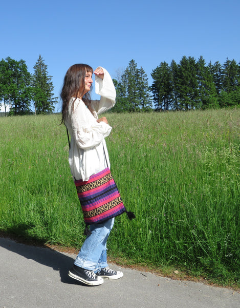Boho Festival Schultertasche  EL PASO mexikanisch  70% Polyacryl 30% Polyester  pink
