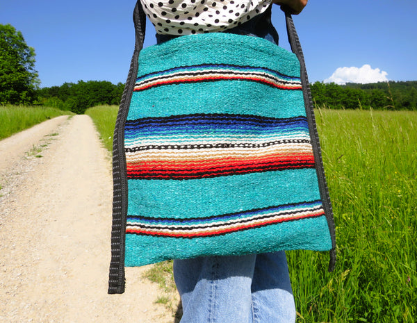 Festival Ethno Schultertasche  EL PASO Mexiko Style  70% Polyacryl 30% Polyester  türkis 33cm x32cm