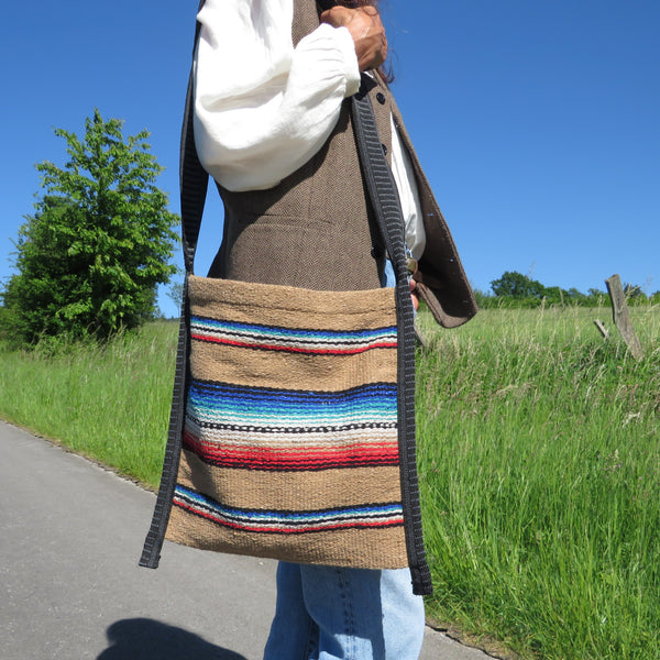 Boho Schultertasche  EL PASO Mexiko Style  70% Polyacryl 30% Polyester beige 33cm x32cm