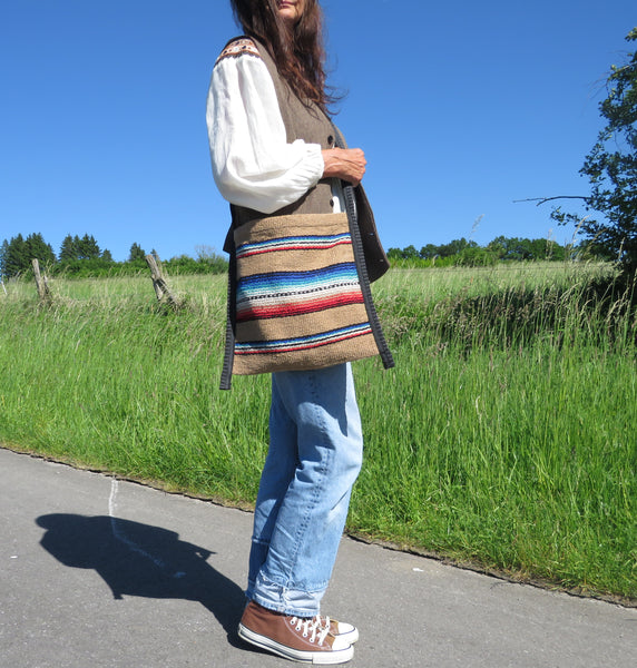 Boho Schultertasche  EL PASO Mexiko Style  70% Polyacryl 30% Polyester beige 33cm x32cm