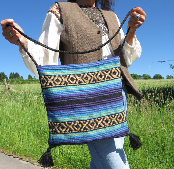 Boho Festival Schultertasche  EL PASO Mexiko Style  70% Polyacryl 30% Polyester  türkis lila