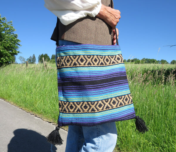 Boho Festival Schultertasche  EL PASO Mexiko Style  70% Polyacryl 30% Polyester  türkis lila
