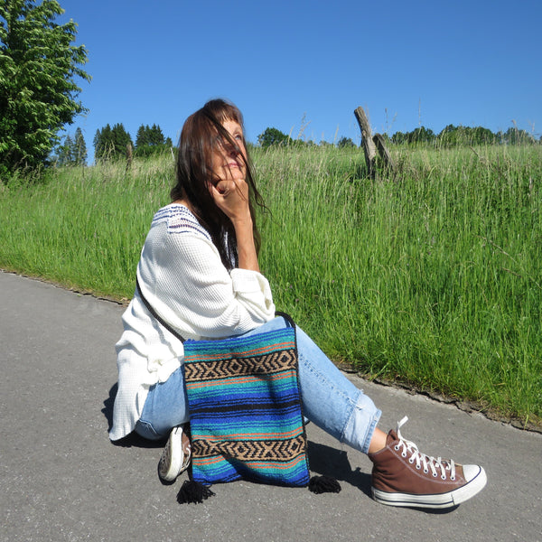 Hippie Hirtentasche  EL PASO im mexikanischen Stil  70% Polyacryl 30% Polyester blau Retro