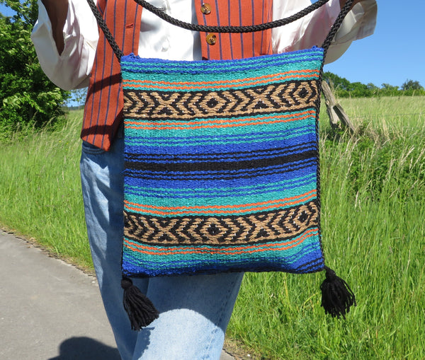 Hippie Hirtentasche  EL PASO im mexikanischen Stil  70% Polyacryl 30% Polyester blau Retro
