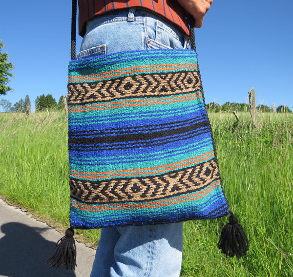 Hippie Hirtentasche  EL PASO im mexikanischen Stil  70% Polyacryl 30% Polyester blau Retro