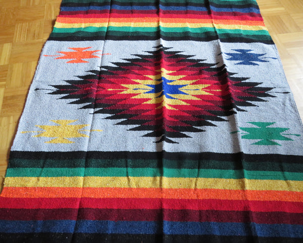 mexikanische Ethno Decke  NAVAJO grau handgewebt  220cmx125cm Mexican Diamond Blanket  50% Polyacryl 40% Polyester 10% Baumwolle