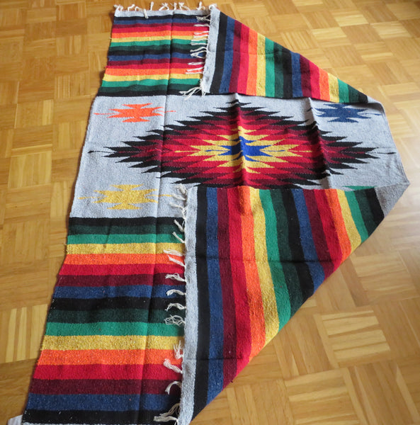 mexikanische Ethno Decke  NAVAJO grau handgewebt  220cmx125cm Mexican Diamond Blanket  50% Polyacryl 40% Polyester 10% Baumwolle