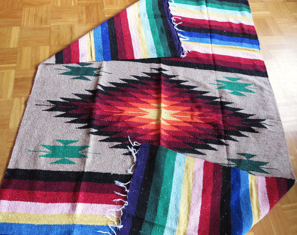 mexikanische Ethno Decke beige handgewebt  220cmx125cm Mexican Diamond Blanket  50% Polyacryl 40% Polyester 10% Baumwolle