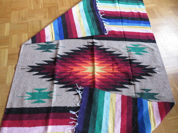 mexikanische Ethno Decke beige handgewebt  220cmx125cm Mexican Diamond Blanket  50% Polyacryl 40% Polyester 10% Baumwolle