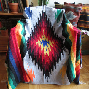 mexikanische Ethno Decke  NAVAJO grau handgewebt  220cmx125cm Mexican Diamond Blanket  50% Polyacryl 40% Polyester 10% Baumwolle