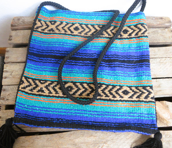 Hippie Hirtentasche  EL PASO im mexikanischen Stil  70% Polyacryl 30% Polyester blau Retro