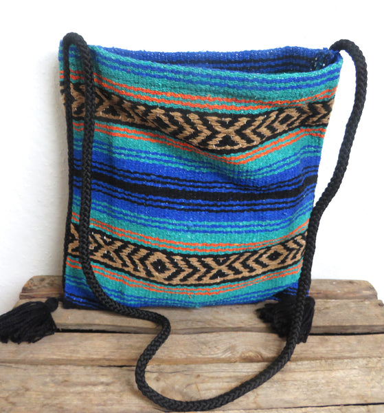 Hippie Hirtentasche  EL PASO im mexikanischen Stil  70% Polyacryl 30% Polyester blau Retro