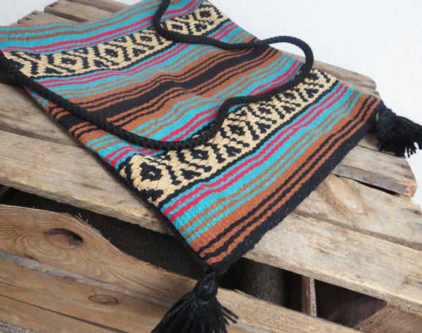 Boho Festival Hirtentasche  EL PASO im mexikanischen Stil  70% Polyacryl 30% Polyester braun türkis