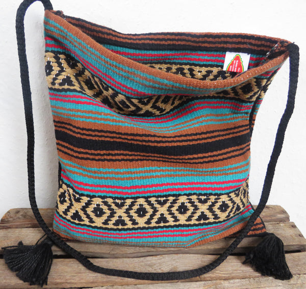 Boho Festival Hirtentasche  EL PASO im mexikanischen Stil  70% Polyacryl 30% Polyester braun türkis