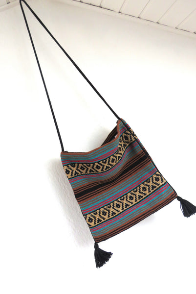 Boho Festival Hirtentasche  EL PASO im mexikanischen Stil  70% Polyacryl 30% Polyester braun türkis