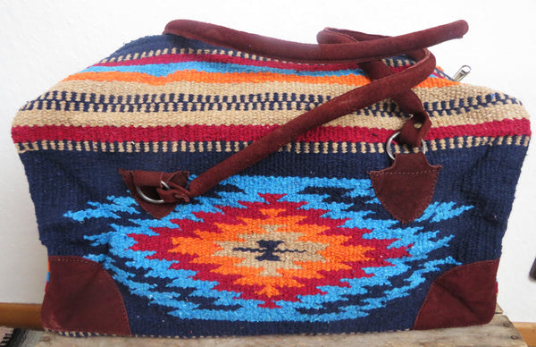 Ethno Weekender Tasche GO WEST Mexiko Style  70% Polyacryl 30% Polyester blau 50cm x35cm