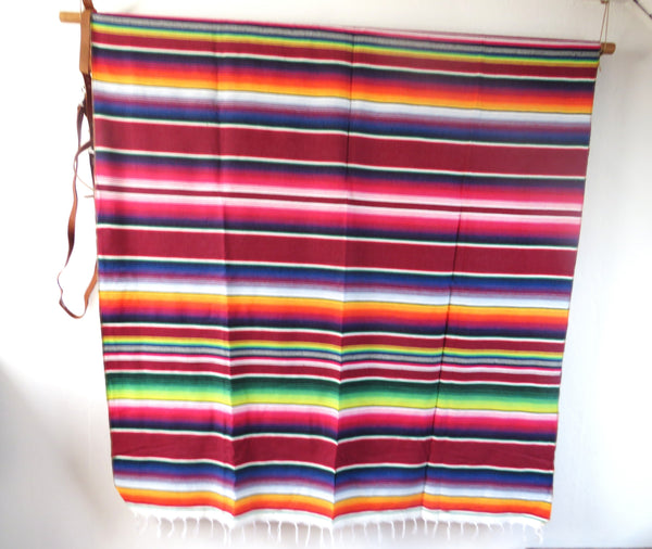 mexikanische Decke SANTA FE mit Tragegurt aus Echtleder 210cm x 150cm bordeaux 100% Baumwolle