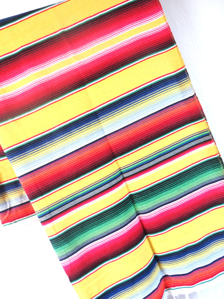 mexikanische Hippie Decke SANTA FE gelb gewebt mit Halterung aus Echtleder 210cm x 150cm 100% Baumwolle