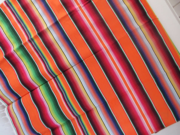 ZUR ZEIT AUSVERKAUFT mexikanische Boho Decke SANTA FE orange gewebt mit Tragegurt aus Echtleder 210cm x 150cm 100% Baumwolle
