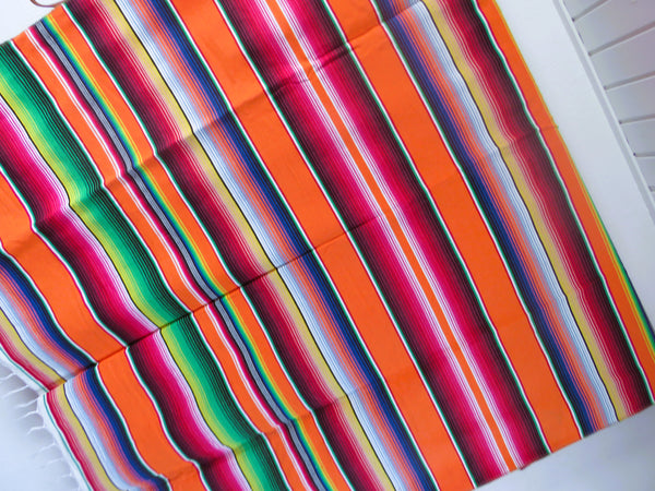 ZUR ZEIT AUSVERKAUFT mexikanische Boho Decke SANTA FE orange gewebt mit Tragegurt aus Echtleder 210cm x 150cm 100% Baumwolle