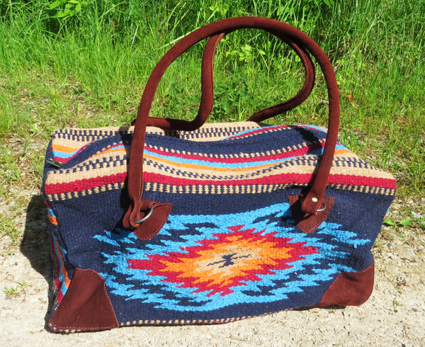 Ethno Weekender Tasche GO WEST Mexiko Style  70% Polyacryl 30% Polyester blau 50cm x35cm