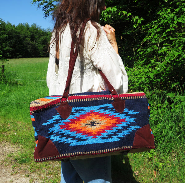 Ethno Weekender Tasche GO WEST Mexiko Style  70% Polyacryl 30% Polyester blau 50cm x35cm
