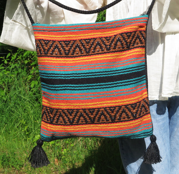 Hippie Hirtentasche  EL PASO im mexikanischen Stil  70% Polyacryl 30% Polyester braun orange