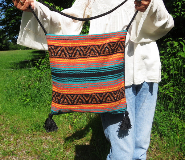 Hippie Hirtentasche  EL PASO im mexikanischen Stil  70% Polyacryl 30% Polyester braun orange