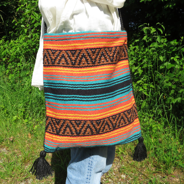 Hippie Hirtentasche  EL PASO im mexikanischen Stil  70% Polyacryl 30% Polyester braun orange