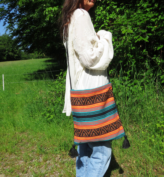 Hippie Hirtentasche  EL PASO im mexikanischen Stil  70% Polyacryl 30% Polyester braun orange