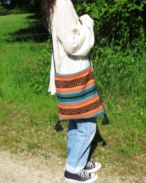 Hippie Hirtentasche  EL PASO im mexikanischen Stil  70% Polyacryl 30% Polyester braun orange