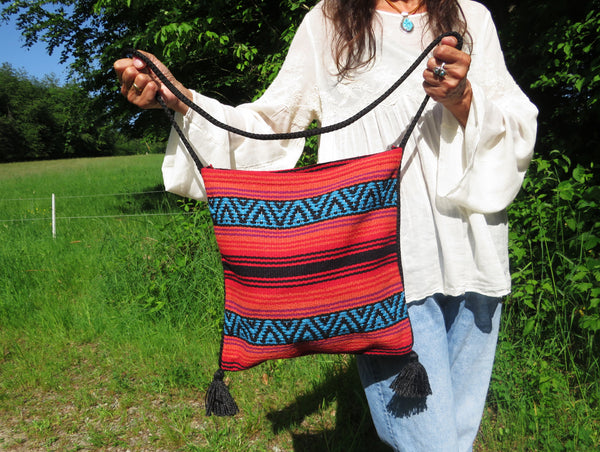 Hippie Hirtentasche  EL PASO im mexikanischen Stil  70% Polyacryl 30% Polyester orange  türkis