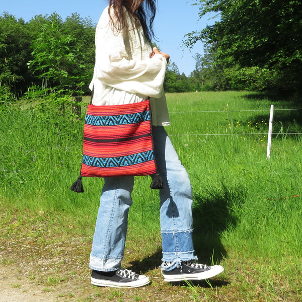 Hippie Hirtentasche  EL PASO im mexikanischen Stil  70% Polyacryl 30% Polyester orange  türkis