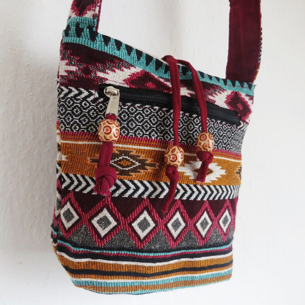 Jacquard Ethno Hippie  Schultertasche Indien Aztekenmuster  Material 100% Baumwolle  24cm x 23cm