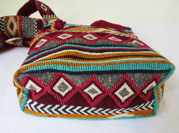 Jacquard Ethno Hippie  Schultertasche Indien Aztekenmuster  Material 100% Baumwolle  24cm x 23cm