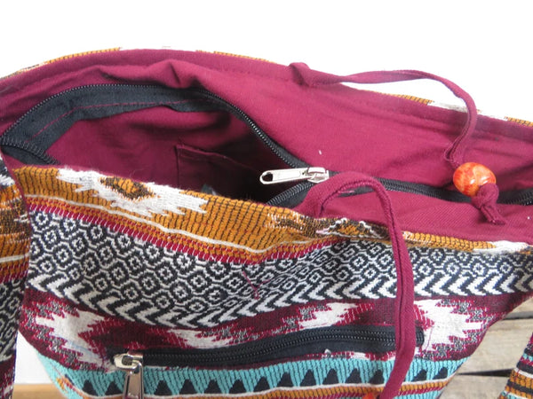 große Jacquard Ethno Hippie  Schultertasche Indien Aztekenmuster  Material 100% Baumwolle  37cm x 32cm