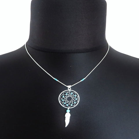 grosse Dreamcatcher Kette aus 925er Sterling Silber mit Türkis Traumfaenger Halskette Navajo Liquid Silver original Indianerschmuck