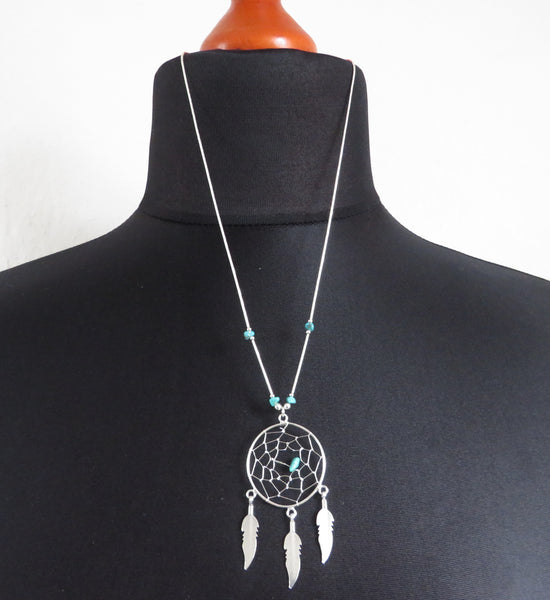 grosse Dreamcatcher Kette aus 925er Sterling Silber mit Türkis Traumfaenger Halskette Navajo Liquid Silver original Indianerschmuck