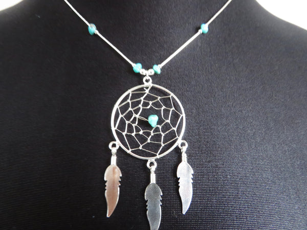 grosse Dreamcatcher Kette aus 925er Sterling Silber mit Türkis Traumfaenger Halskette Navajo Liquid Silver original Indianerschmuck