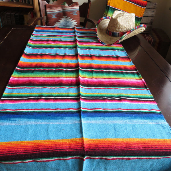 BALD WIEDER VERFÜGBAR mexikanischer Bohemian Tischläufer SANTA FE Ethno Decke mexican blanket türkis 150cm x 56cm  100% Polyacryl Hersteller Molina