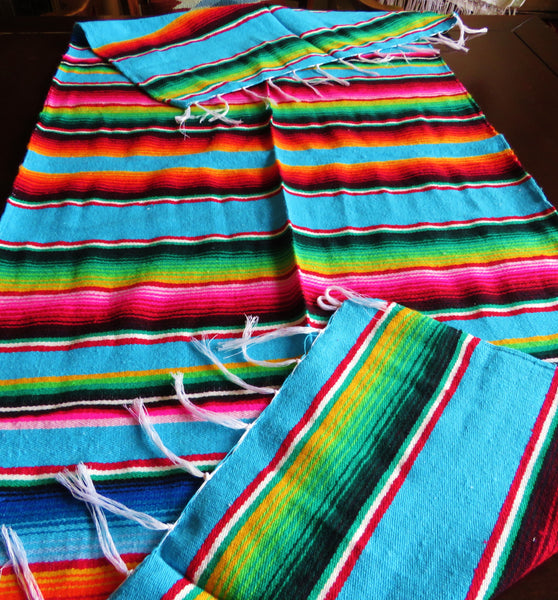 BALD WIEDER VERFÜGBAR mexikanischer Bohemian Tischläufer SANTA FE Ethno Decke mexican blanket türkis 150cm x 56cm  100% Polyacryl Hersteller Molina