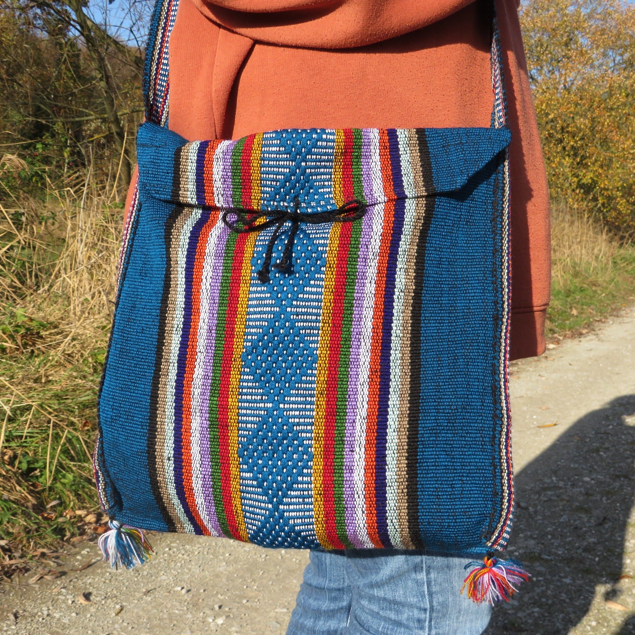 BALD WIEDER VERFÜGBAR mexikanische Boho Schultertasche TAOS petrol gewebt Ethno Tasche Navajo  50% Polyacryl 40% Polyester 10% Baumwolle Hersteller Molina Made in Mexico