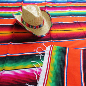 BALD WIEDER VERFÜGBAR mexikanische Sarape Decke SANTA FE gewebt rainbow orange Folklore mexican blanket  220cm x 115cm 100% Polyacryl  Herseller Molina Made im Mexico